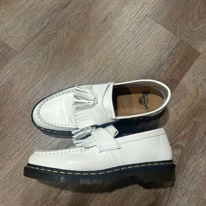 Dr. Martens White Leather Loafers with Fringe